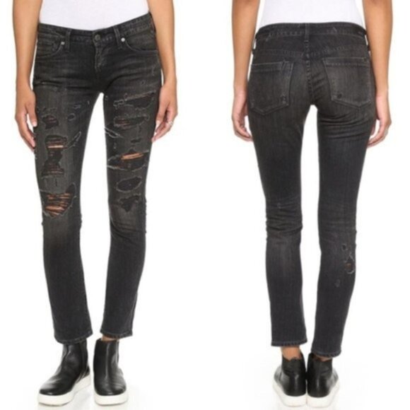 * Agolde Chloe Destroyed Liverpool Wash Boyfriend Low Rise Slim Jeans Size 25